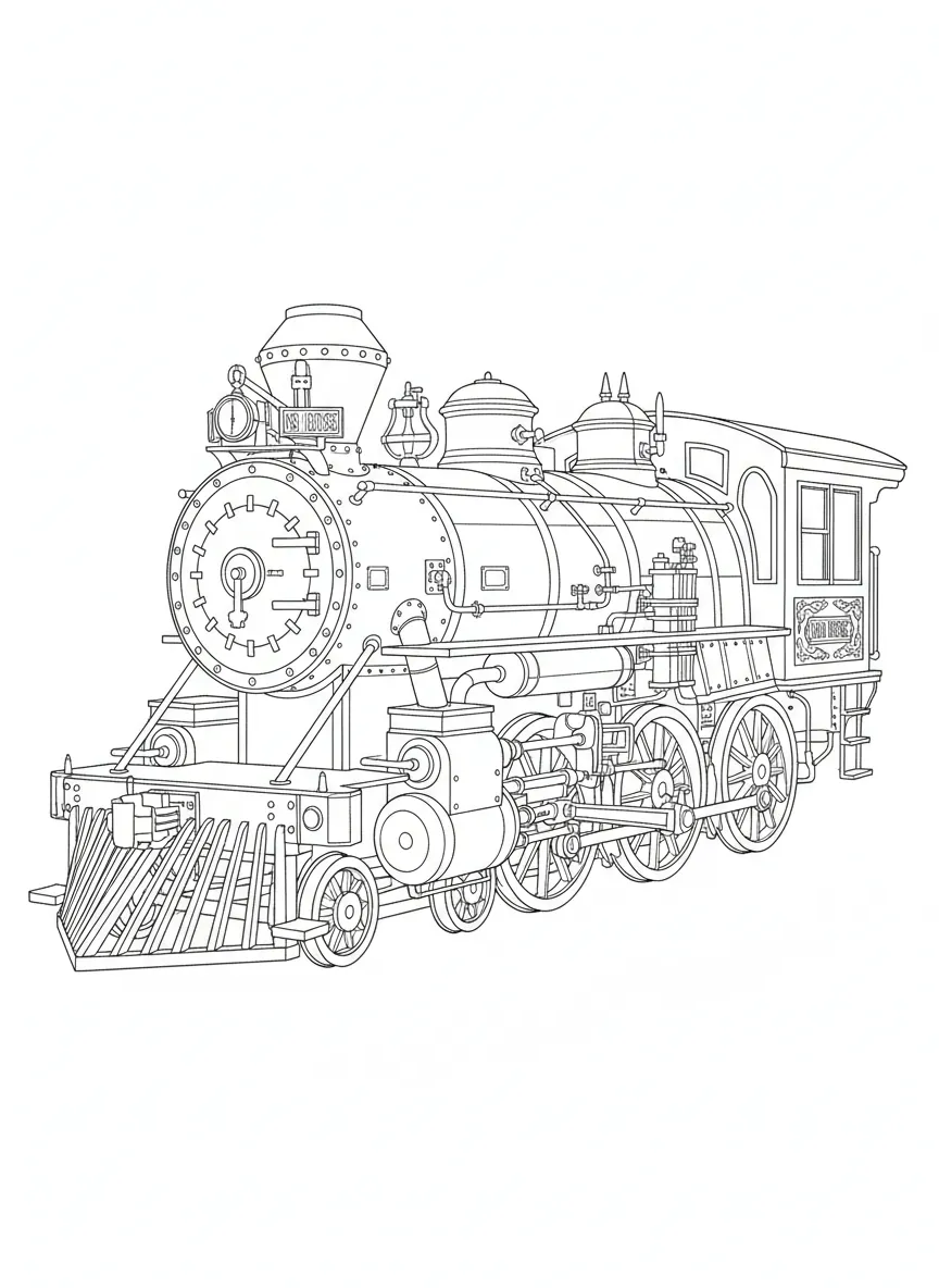 Coloriage adulte expert locomotive vapeur vintage train ancien mécanique détaillé PDF